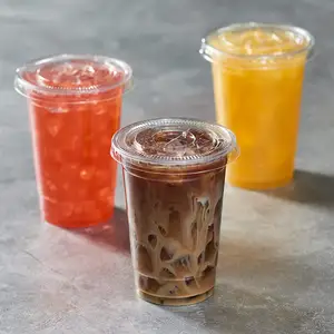 Plastic Packaging Disposable PET Clear Cups With dome Lids Cold Beverage Takeaway Iced Coffee Latte Juice Smoothie Glass 9 16 oz