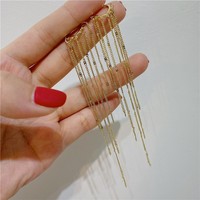 Pendientes Largos de Cadena de Serpiente de Metal Punk Coreanos de Moda, Pendientes de Flecos de Cadena Plana Chapados en Oro y Plata