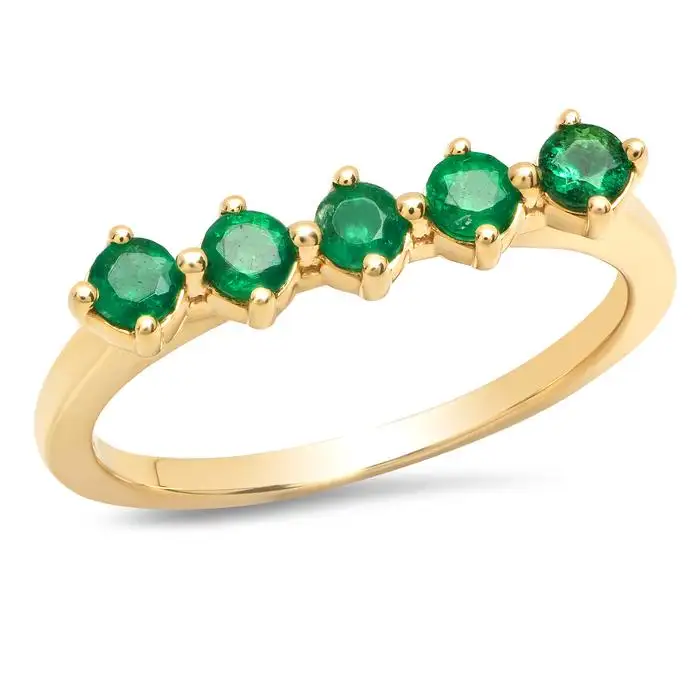Gemnel 925 silver gold fashion jewelry 5 Diamond Punch minimalist band Emerald ring woman