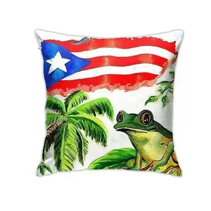푸에르토 리코 국기 개구리 야자수 장식 베개 케이스 소프트 스퀘어 쿠션 커버 소파