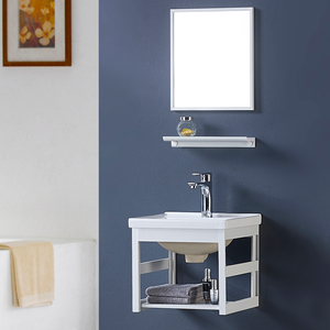 Gabinete de Baño Minimalista de Aluminio Pequeño con Espejo y Lavabo de Cerámica para Apartamentos Pequeños - Product Image 1