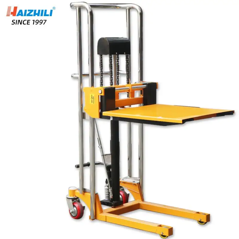 HaizhiLi Handling Equipment New design 400kg hydraulic manual stacker forklift mini pallet stacker