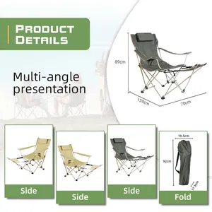 Cadeira dobrável com apoio para os pés, poltrona de praia reclinável para acampamento e lazer, cadeira portátil de uso duplo com novo design
