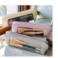 Grande trousse à crayons pour étudiants, portable, en cuir PU, avec fermeture éclair, boîte à maquillage, étanche, transparente