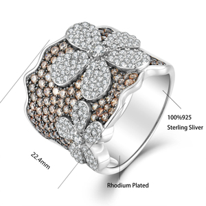 Anello di Design fiore in argento <span class=keywords><strong>Sterling</strong></span> 925 con pietre CZ marroni e bianche per le donne-gioielli ipoallergenici per le dita sensibili - Product Image 6