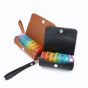 Weekly Daily Pill Box Organiser Medicine Sorter <b>Tablet</b> <b>Holder</b> Storage Dispenser Week AM PM Large Daily Pill Box PU Leather Case - Product Image 1