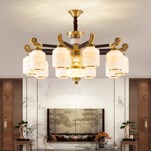 Chinese <b>Style</b> Living Room Chandelier All Copper Solid Wood Multi <b>Head</b> LED Long Shape Home Bedroom Lighting - Product Image 2