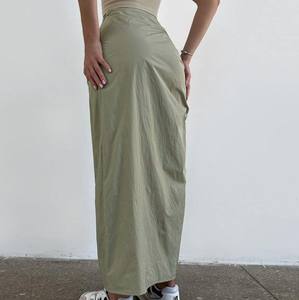 2024 à la mode et Sexy taille haute femmes 100% coton modèle jupe décontractée cordon froncé fente coupe ajustée jupe polyvalente - Product Image 4