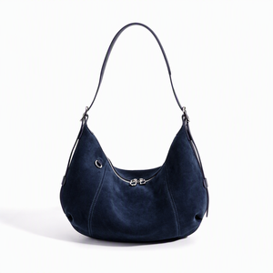 Sac Hobo en Daim de Vachette Personnalisé Bleu Nuit pour Femme avec Double Fermeture Éclair et Bandoulière Réglable – Vente Directe Usine - Product Image 1