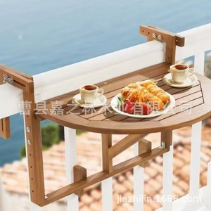 Wooden Balcony <b>Folding</b> <b>Table</b> Semicircular Solid Wood <b>Outdoor</b> <b>Table</b> Trestle Base Rustic Design - Product Image 1