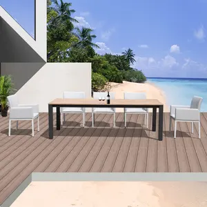 All Modern Aluminum Outdoor Furniture Patio Dining Table Set With Teak Table Top Garden Furniture Outdoor