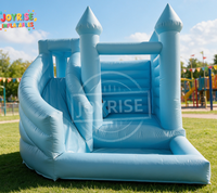 Vente directe usine : Château gonflable commercial bleu pastel personnalisé avec toboggan et piscine/bassin à balles pour mariages et fêtes