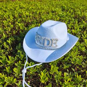 Sombrero de vaquera nupcial para despedida de soltera, sombrero de <span class=keywords><strong>vaquero</strong></span> blanco con diamantes de imitación, sombrero de novia para hombre y mujer con velo - Product Image 5