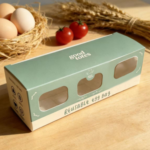 Boîte à œufs réutilisable biodégradable avec logo personnalisé, boîte en carton rigide avec fenêtre, stockage alimentaire, forme rectangulaire, impression quadricolore - Product Image 1