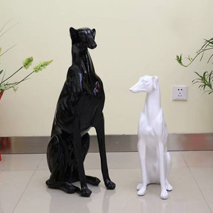 Décoration de salon moderne personnalisée, accessoires de vitrine, statue de lévrier en résine, sculpture géante de <span class=keywords><strong>chien</strong></span> lévrier <span class=keywords><strong>assis</strong></span> gris - Product Image 4