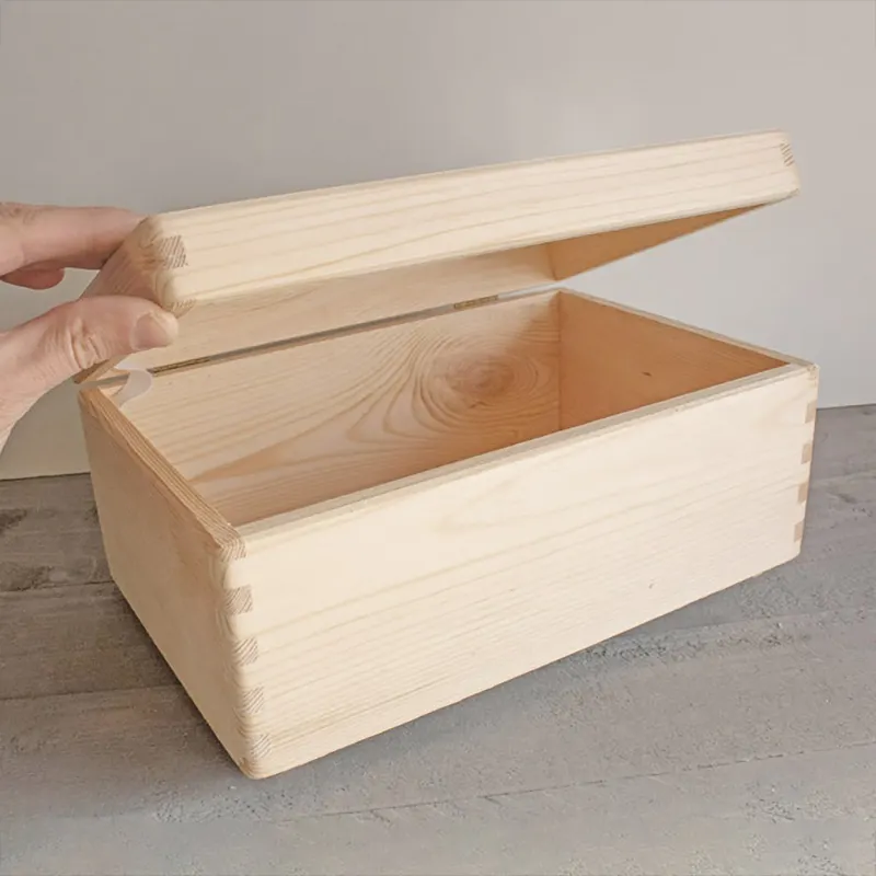 unfinished three compartment solid wood packaging boxes natural color coffee tea wood storage box