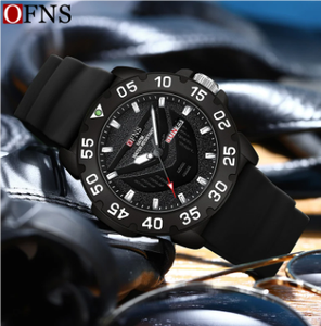 Montre à quartz pour homme Ofns 1308, date, double affichage, classique, simple, étanche, cadran noir, bracelet en silicone 2026 - Product Image 3