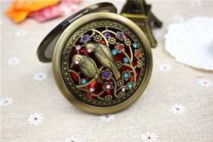 Bronze Color Flower Diamond Metal Portable Pocket Mirror Mini Two-sides Folding <b>Makeup</b> Mirror Vintage Butterfly Cosmetic Mirrors - Product Image 4