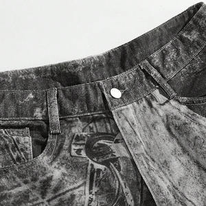 Yüksek kaliteli çevre dostu erkek sonbahar kot gevşek Fit Denim pantolon düğme detay % 100% pamuk yıkanmış soluk Vintage sıkıntılı - Product Image 3