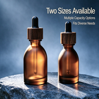 Botol Kaca Amber Frosted 30ml 50ml Grosir, Tutup Kayu, Botol Kemasan Perawatan Kulit Minyak Esensial Kosmetik, Anti UV