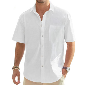 Camicie da <span class=keywords><strong>uomo</strong></span> in cotone e <span class=keywords><strong>lino</strong></span> a maniche corte stile estivo traspirante stile Casual stile Casual t-shirt da <span class=keywords><strong>spiaggia</strong></span> per gli uomini - Product Image 5