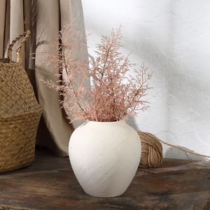 Décoration d'intérieur rustique Wabi Sabi, <span class=keywords><strong>pot</strong></span> en porcelaine rond à glaçure blanche mate, vase en céramique pour fleurs séchées - Product Image 4