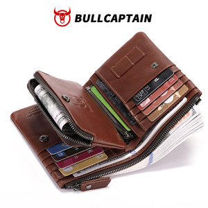 BULLCAPTAIN Men Genuine Leather <b>Wallet</b> Vintage <b>RFID</b> <b>Blocking</b> Anti‑Theft Folding <b>Wallet</b> ID Window Coin Pocket and Zipper Closure - Product Image 4