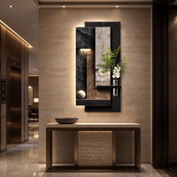 Art mural géométrique 3D moderne de luxe avec éclairage LED d'ambiance, décoration murale en relief Wabi Sabi avec vase à plantes pour hall d'entrée, couloir, maison