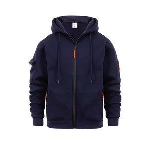 Sweat-shirt à capuche noir pour homme avec poches zippées néon, coupe classique, vêtement décontracté pour l'automne - Product Image 2