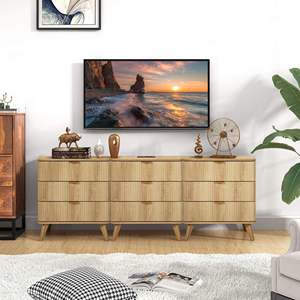 <span class=keywords><strong>Petite</strong></span> <span class=keywords><strong>commode</strong></span> cannelée à <span class=keywords><strong>3</strong></span> <span class=keywords><strong>tiroirs</strong></span> pour chambre à coucher, table de chevet moderne du milieu du siècle avec dessus de table de chargement - Product Image 5