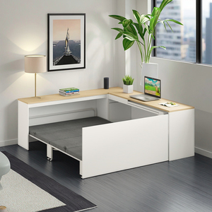 <span class=keywords><strong>Lit</strong></span> de bureau double <span class=keywords><strong>pliable</strong></span> moderne en métal crème avec panneau invisible pour appartement et chambre à coucher - Product Image 3