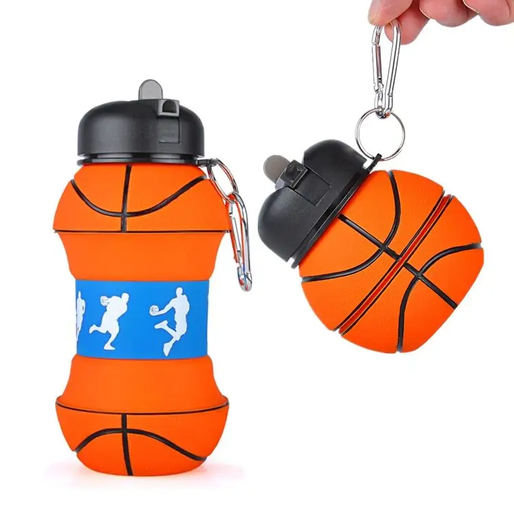 Individuelles Logo Nba Basketball Fußball Sport Werbegeschenke Wasserspender Silikon zusammenklappbare Wasserspender Bpa-frei