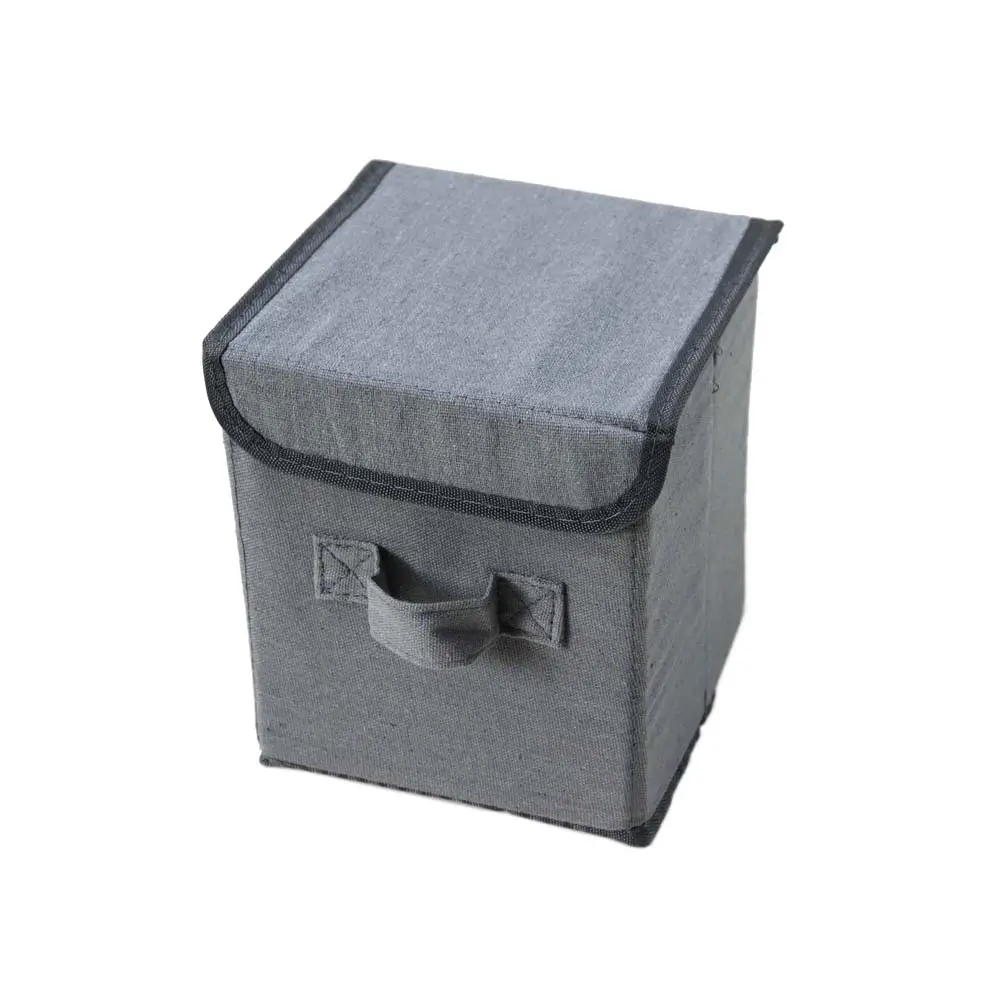 घर सीडी भंडारण बॉक्स लिनन फैब्रिक Foldable ढक्कन संभाल के साथ घन भंडारण बिन भंडारण हर तरह की चीज़ें के लिए आयोजकों
