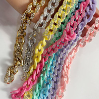 Cadena Decorativa de Diamantes de Imitación Coloridos para Sombrero, Correa Acrílica de Eslabones Cubanos para Gorra, Accesorio para Sombrero Trucker para Mujer y Niña