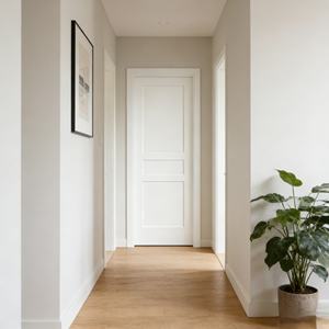 Porte d'appartement moderne de style Shaker, en bois massif prélaqué blanc, à âme creuse en polymère, moulée, insonorisée - Product Image 2