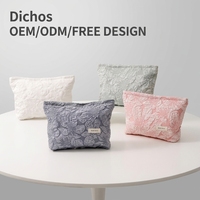 Pochette de voyage DICHOS personnalisée avec fermeture éclair et fleur en dentelle, trousse de toilette en coton à la mode pour maquillage et toilette avec étui en silicone