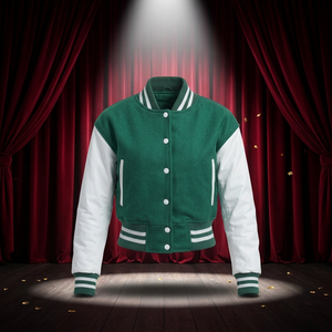 Veste universitaire verte et blanche pour homme, vêtement décontracté d'automne, coupe classique, col rabattu, fermeture à boutons, matière polyester et coton - Product Image 1