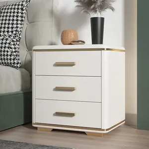 Luxus nordischer Schlafzimmer-Nachttisch weiß und gold Nachttisch Massivholzmaterial 3 Schubladen