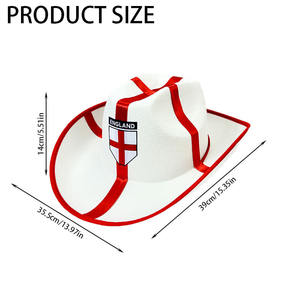 Sombrero <span class=keywords><strong>de</strong></span> Vaquero Personalizado SOLPOP con la Bandera Nacional <span class=keywords><strong>de</strong></span> Inglaterra, Cruz <span class=keywords><strong>de</strong></span> San Jorge, Sombrero <span class=keywords><strong>de</strong></span> Vaquera para Fanáticos del Fútbol, Animación en <span class=keywords><strong>el</strong></span> Mundial - Product Image 2