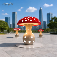 Sculpture de champignon en acier inoxydable illuminée, points rouges, lumière LED, installation extérieure pour place publique, fabricant sur mesure
