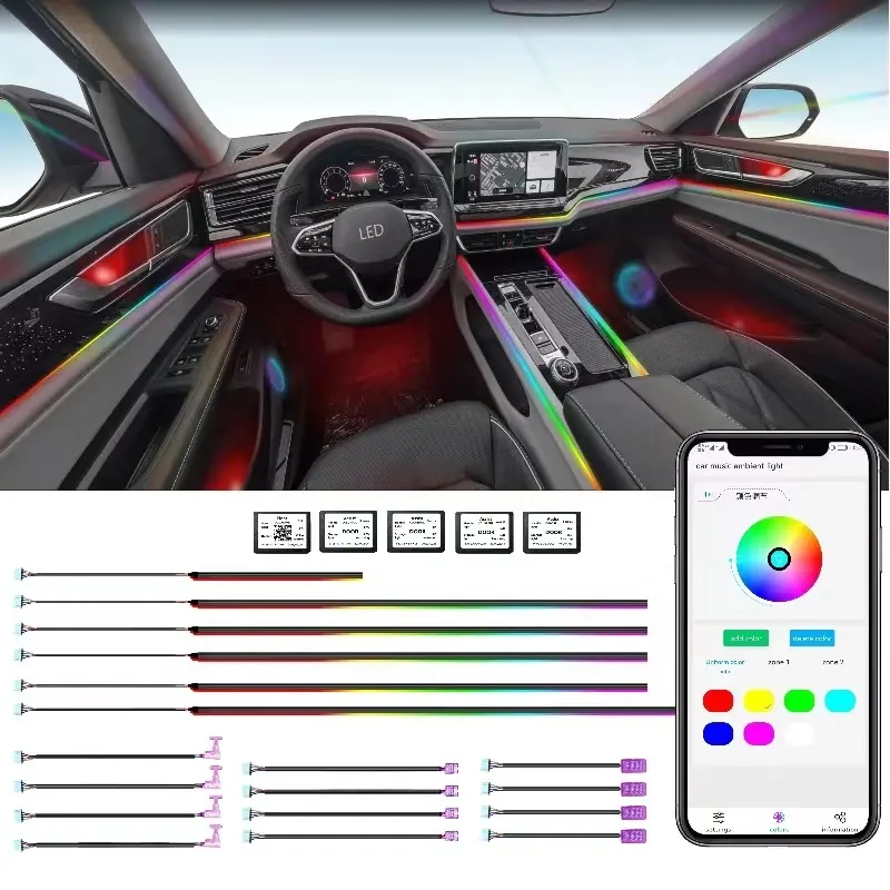 유니버설 스타일 풀 컬러 장식 주변 조명 문자열 18 in 1 교향곡 led 자동차 분위기 조명 rgb 64