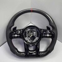 Volant en fibre de carbone AMG pour Mercedes Benz Classe A, B, C, E, G, Sport, forme D, cuir perforé, palettes métalliques