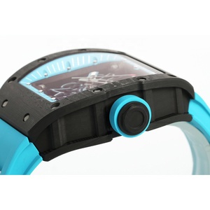 Montre mécanique squelette en <span class=keywords><strong>fibre</strong></span> de carbone forgée, bleu noir contrastant, bracelet en caoutchouc bleu, lumineuse, qualité collector, pour homme - Product Image 4