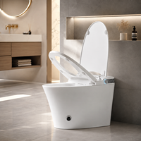 WC intelligent moderne à poser au sol avec télécommande, siège de bidet intelligent en céramique, chauffage du siège, cuvette ronde, WC intelligent