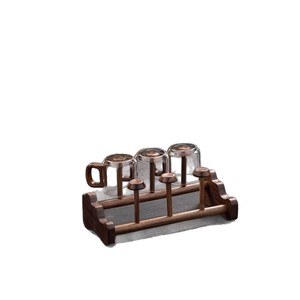 Support à tasses à thé en bois massif, organisateur de tasses à thé en noyer, support de rangement pour service à thé Kung Fu, accessoire de vaisselle de style chinois - Product Image 1