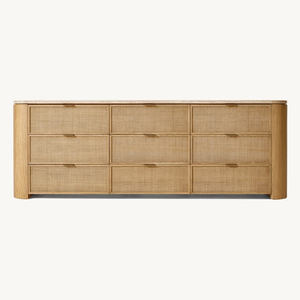 Cassettiera Moderna in Legno e Rattan con 9 Cassetti, Organizzatore per Camera da Letto - Product Image 4