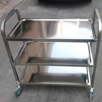Carrito de Servicio de Cocina Comercial de Acero Inoxidable Pulido de 2 Niveles, Desmontable, con Ruedas, Capacidad de Carga de 300 kg