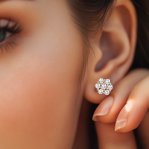 Briljant Iced <span class=keywords><strong>Moissanite</strong></span> 14K Geel Verguld 925 Sterling Zilveren Ronde Dames Elegante Bloemencluster Hiphop Oorbellen - Product Image 2