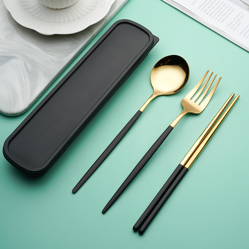 Black Three-Piece Set [Fork Spoon and Chopsticks]]