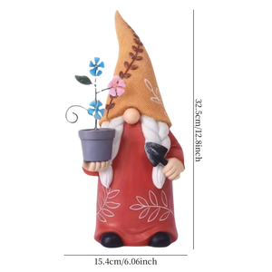 Giardino gnomo decorazioni all'aperto, giardino solare gnomo statua luce, resina energia solare nana con vaso di fiori pala luce statua - Product Image 3